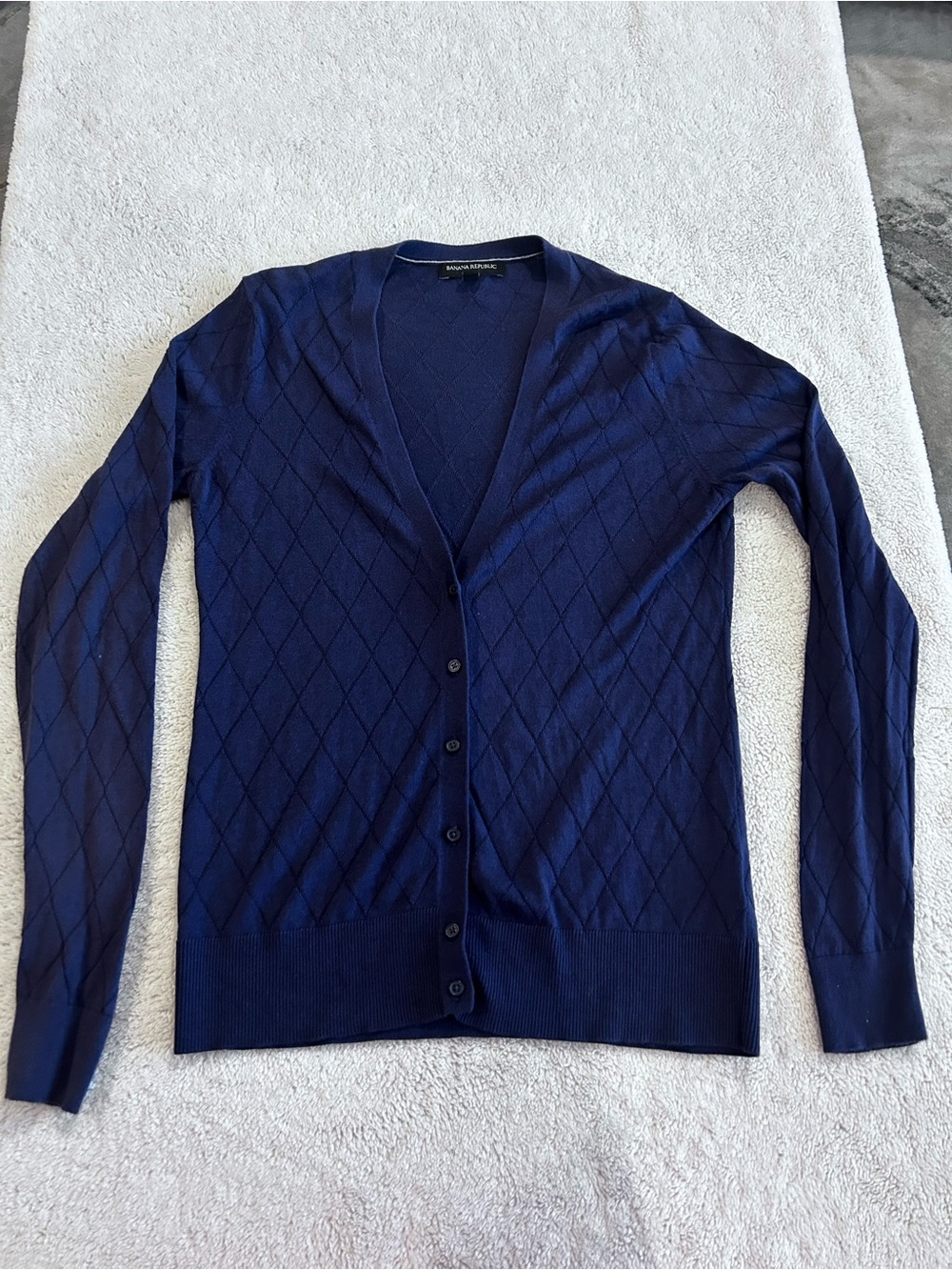 Banana Republic Dark Navy Diamond-Pattern Button Cardigan